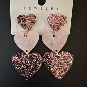 Pink Heart Drop Earrings